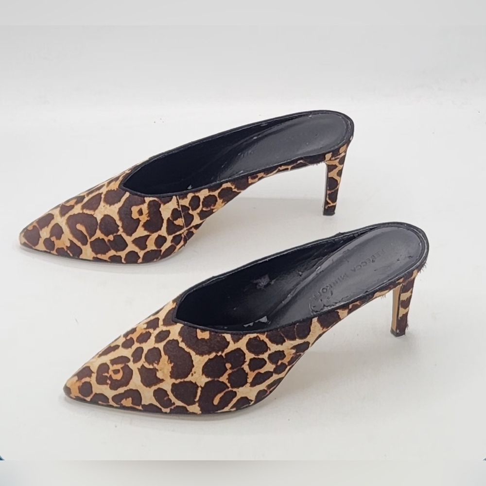 Rebecca Minkoff Gabien Leopard Calf Hair Point Toe Stiletto Mules 9.5 M - Picture 3 of 13
